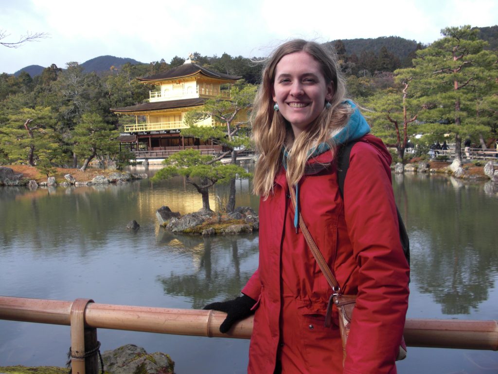 Author in front of golden temple in Kyoto, Japan.